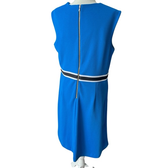 Nine West sz 14 Blue A-Line Midi Dress Preppy Professional boat Nautical coastal - Picture 2 of 11